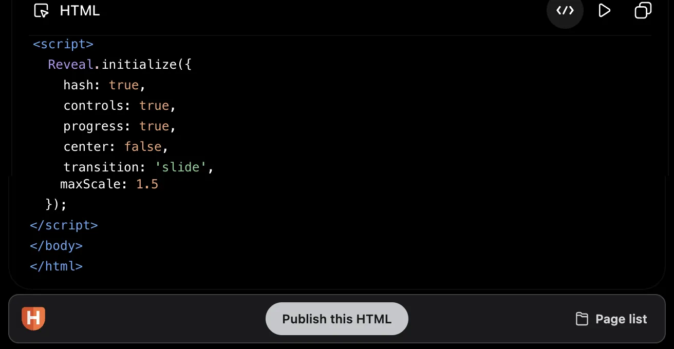 HHPP Chrome plugin publishing HTML from an AI chat